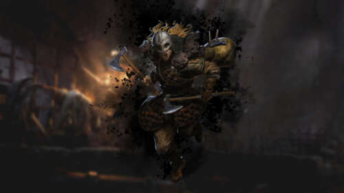 Twardy i bezwzględny barbarzyński wojownik z gry wideo „Dark and Darker”, ubrany... 8K