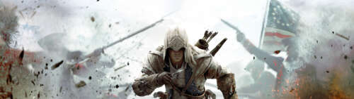 Connor Kenway z gry Assassin's Creed III, ubrany w charakterystyczny strój i kaptur... Dual UHD