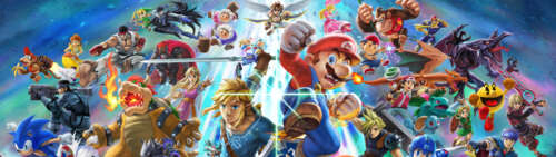 Mario z gry Super Smash Bros. Ultimate w pozycji gotowej do walki. Dual UHD