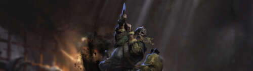 Potężny barbarzyński bohater ze świata gry wideo Dark and Darker, ubrany w ciężką,... Dual UHD