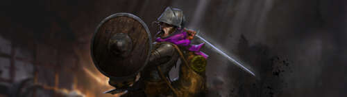 Dobrze opancerzony bohater fantasy, przemierzający mroczny, kamienny korytarz lochu,... Dual UHD