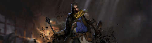 Mroczna postać ze świata fantasy, ukryta w cieniu, w scenerii średniowiecznego lochu. Dual UHD