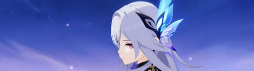 Piękna postać w stylu „waifu” z anime, utrzymana w estetyce gry Genshin Impact. Dual UHD