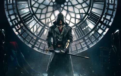 Szczegółowy portret Jacoba Frye’a z gry wideo Assassin’s Creed Syndicate. 7680x4800