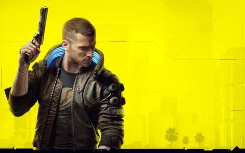 Futurystyczna postać z niebieskimi, świecącymi cybernetycznymi ulepszeniami, stojąca... 7680x4800