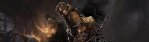 Zamaskowany przestępca, uzbrojony, stoi w słabo oświetlonym, kamiennym średniowiecznym... Dual UHD