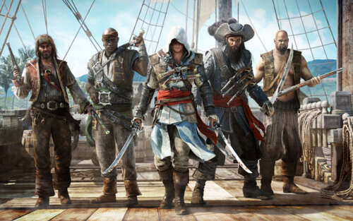 Bardzo szczegółowy portret Edwarda Kenwaya z gry Assassin's Creed IV: Black Flag. 7680x4800