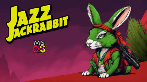 Ilustracja w stylu retro przedstawiająca postać Jazz Jackrabbit z klasycznej gry... 8K
