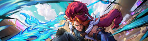 Xin Zhao z gry League of Legends, dzierżący włócznię w dynamicznej, bojowej pozie. Dual UHD