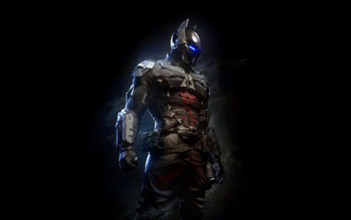 Portret Jasona Todda, znanego jako Arkham Knight, przedstawiający jego przeszywające,... 7680x4800