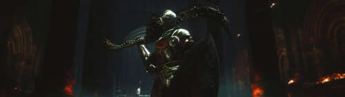 Rycerz z Lothricu, ubrany w ciężką, pokrytą śladami walk zbroję, pochodzący z gry... Dual UHD