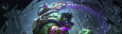 Doktor Mundo z gry League of Legends, otoczony toksycznymi, zielonymi oparami chemicznymi. Dual UHD