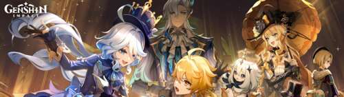 Zdjęcie grupowe przedstawiające Furinę, Lyneya, Lynette i Neuvillette z gry wideo... Dual UHD