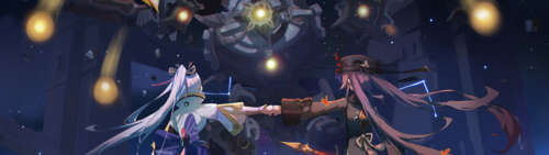 Artystyczna ilustracja przedstawiająca Kamisato Ayakę i Hu Tao, postacie z gry Genshin... Dual UHD