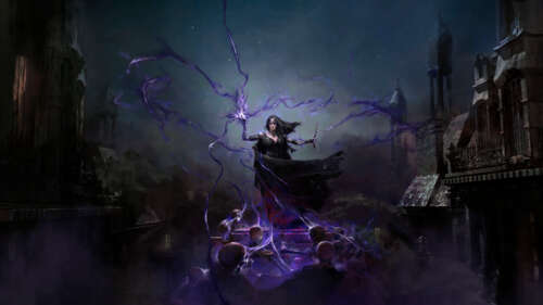 Imponujący Nekromanta z gry Path of Exile 2, rzucający mroczne, złowieszcze zaklęcia,... 8K