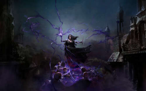 Imponujący Nekromanta z gry Path of Exile 2, rzucający mroczne, złowieszcze zaklęcia,... 7680x4800