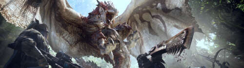 Efektowny kadr filmowy przedstawiający łowcę przygotowującego się do walki z smokiem... Dual UHD