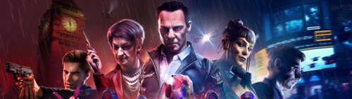 Postać z gry Watch Dogs: Legion, ubrana w futurystyczny strój, stoi w ciemnej, mokrej... Dual UHD