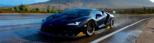 Wysokowydajny supersamochód Lamborghini Centenario, uchwycony na ekranie podczas... Dual UHD