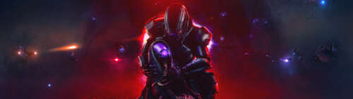 Tali'Zorah w swoim charakterystycznym skafandrze ochronnym, obok komandora Sheparda... Dual UHD