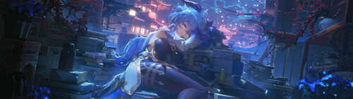 Bardzo szczegółowy portret Ganyu z gry Genshin Impact, eksponujący jej charakterystyczne... Dual UHD