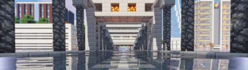 Postać Steve z gry Minecraft, stojąca w malowniczym, kanciastym krajobrazie, na tle... Dual UHD