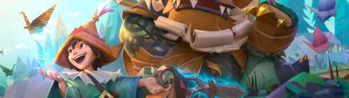 Nunu i jego yeti Willump z gry League of Legends, w śnieżnym otoczeniu.