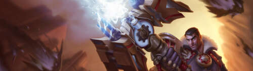 Jayce z gry League of Legends: Wild Rift dzierży swój charakterystyczny młot Hextech. Dual UHD