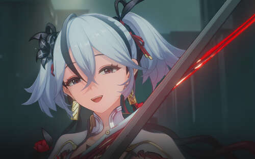 Szczegółowy portret postaci Camellyi z gry wideo Wuthering Waves. 7680x4800