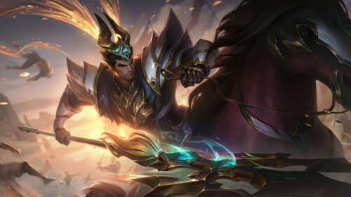 Jarvan IV z gry League of Legends, dzierżący swoją charakterystyczną włócznię w efektownej... 8K