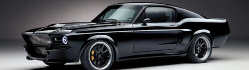 Nowoczesny, czarny, elektryczny Ford Mustang, sportowy samochód o eleganckim i dynamicznym...