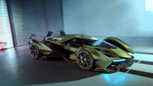Futurystyczny supersamochód Lamborghini Lambo V12 Vision Gran Turismo, prezentujący... 8K
