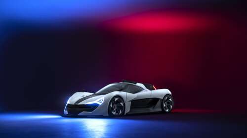 Elegancki, aerodynamiczny, nowoczesny samochód sportowy, zaprezentowany w profesjonalnym... 8K