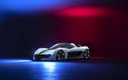 Elegancki, aerodynamiczny, nowoczesny samochód sportowy, zaprezentowany w profesjonalnym... 7680x4800