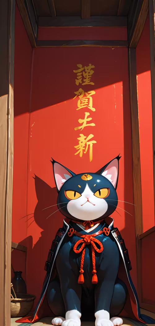 Ilustracja w stylu anime przedstawia czarno-białego kota w smokingu, siedzącego wyprostowanie.... Ulefone Armor 5S