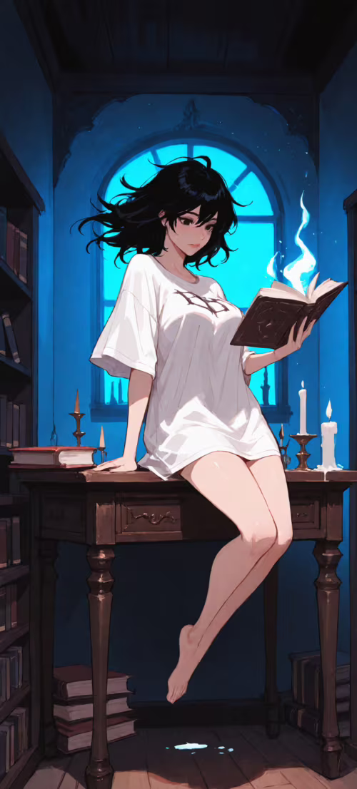 Młoda kobieta o krótkich, czarnych włosach unosi się w powietrzu za ciemnym, oświetlonym... Huawei Nova 9 SE