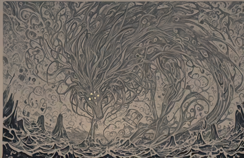 Abstrakcyjny obraz, którego ciemne tło pokryte jest gęstą, skomplikowaną siecią wirujących... Telefon