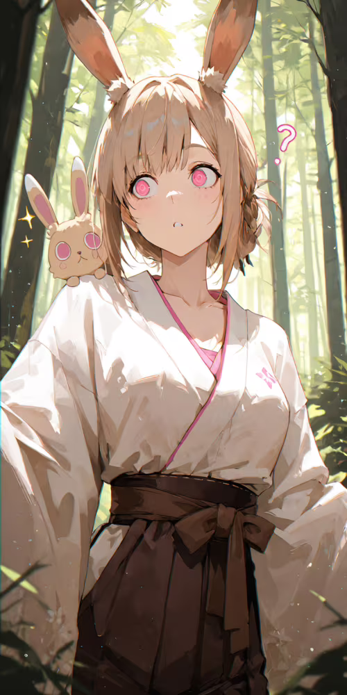 Animowana dziewczyna o jasnobrązowych włosach i białych uszach królika, ubrana w... Honor 7X