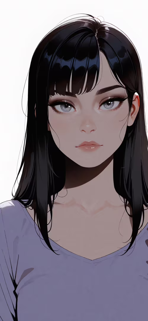 Cyfrowa ilustracja przedstawiająca młodą kobietę z krótkimi, czarnymi włosami, grzywką... Huawei Nova 3i