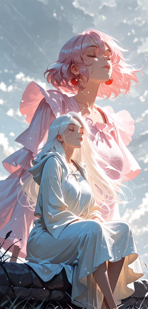 Cyfrowe malowidło w stylu anime przedstawiające młodą kobietę o długich, białych... Alcatel 1X 2019