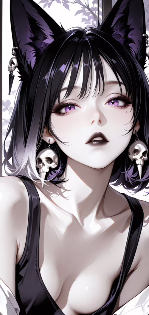 Ilustracja w stylu anime przedstawiająca dziewczynę z czarnymi uszami lisa, fioletowymi... Nokia 2 dot 2