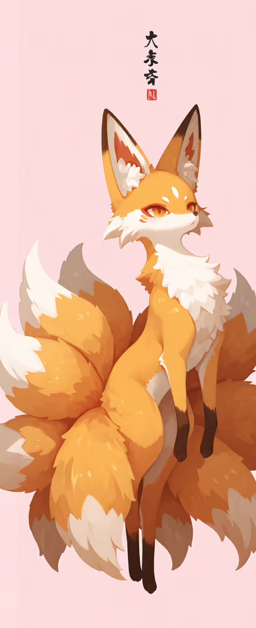 Ilustracja w stylu anime przedstawia białego i pomarańczowego lisa o dziewięciu ogonach... Samsung Galaxy Z Flip3 5G