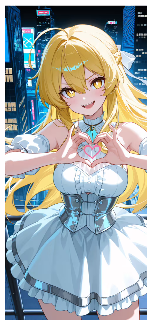 Postać z anime, Shokuhou Misaki, ma długie, blond włosy i jest ubrana w białą sukienkę.... Apple iPhone 16