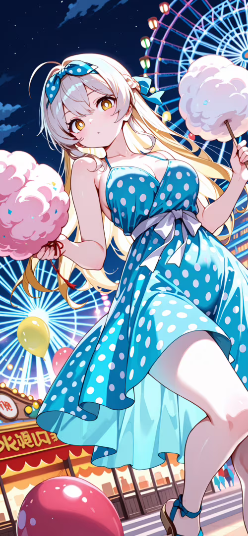 Dziewczyna w stylu anime, z długimi, blond włosami, ubrana w żółtą sukienkę w grochy,... Honor 70 Pro