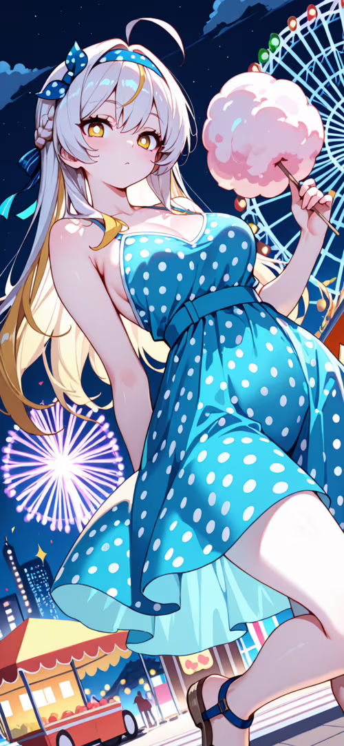 Dziewczyna w stylu anime, z długimi, blond włosami, ubrana w żółtą sukienkę w grochy,... Apple iPhone XR