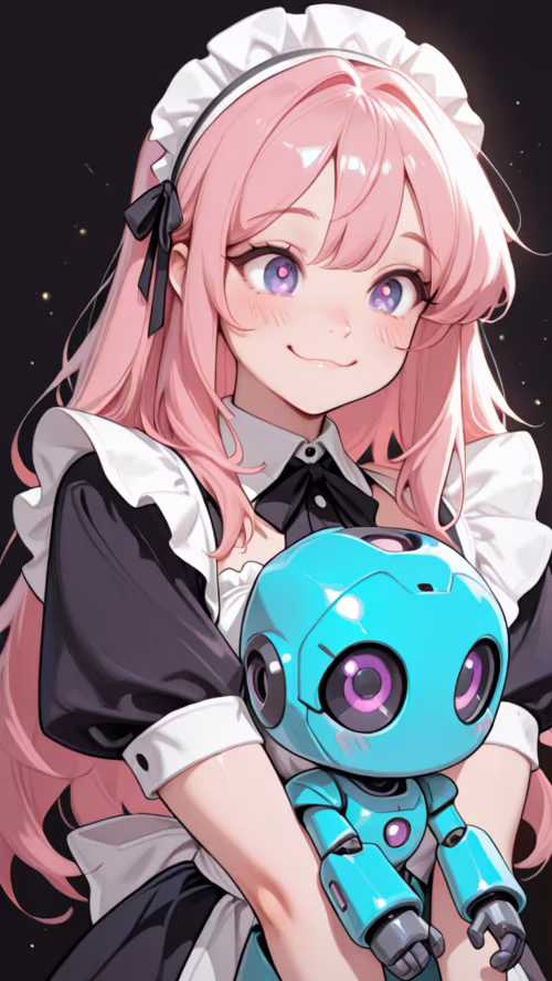 Zbliżenie przedstawiające uśmiechniętą postać z anime, dziewczynę w stroju służącej,... Sony Xperia E4