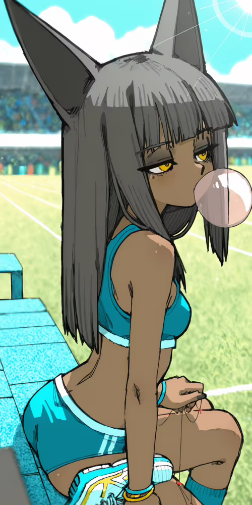 Ilustracja przedstawiająca Ankhę z gry Animal Crossing jako dziewczynę o ciemnej...