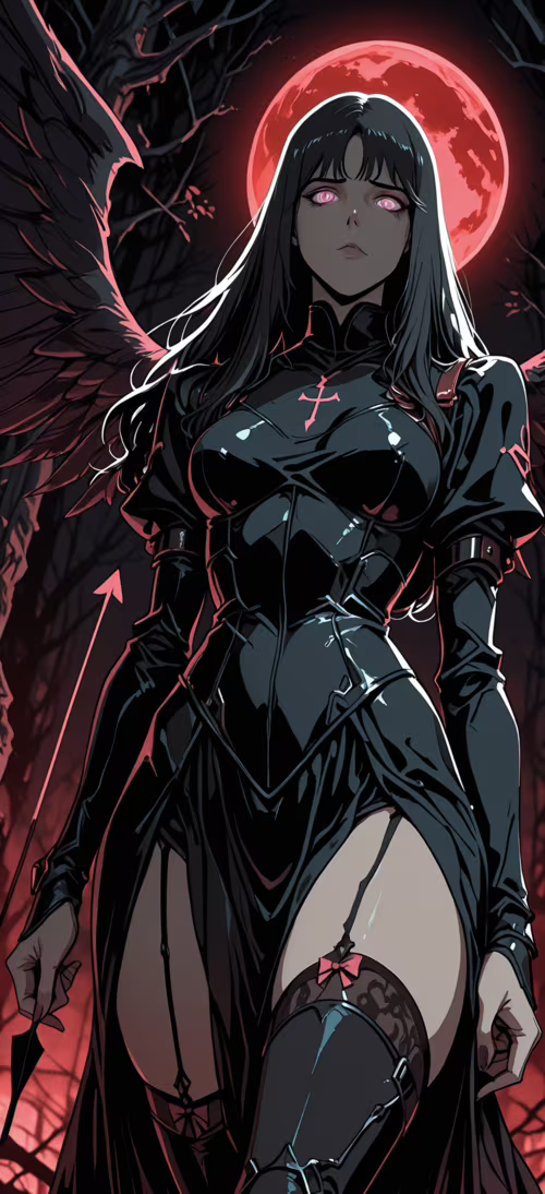 Ilustracja w stylu anime przedstawiająca kobietę o długich, czarnych włosach, świecących... Honor Magic6 Pro