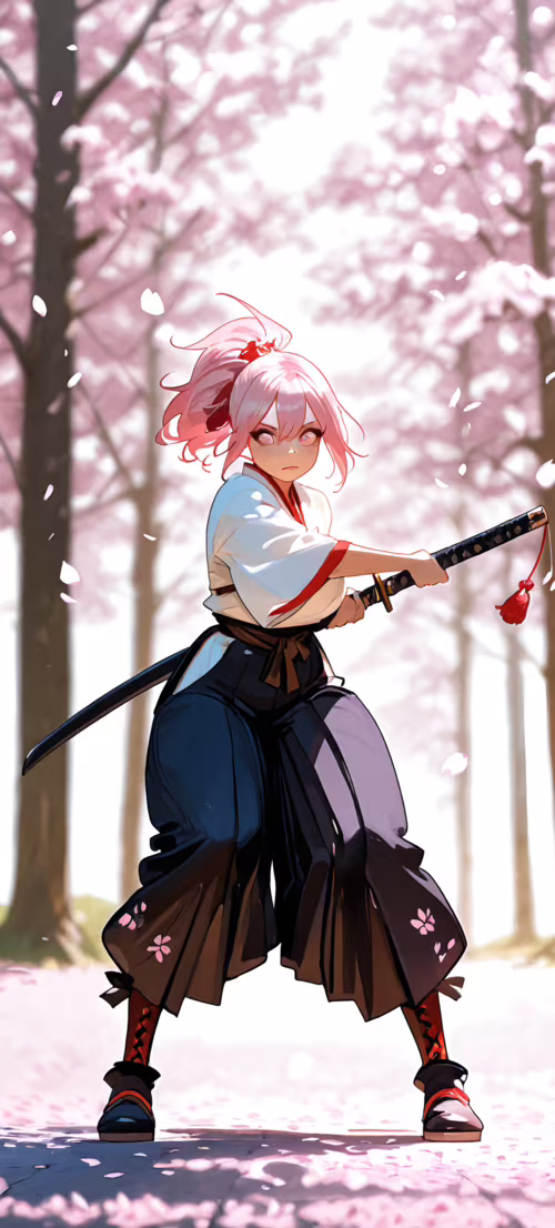 Ilustracja w stylu anime przedstawiająca młodą kobietę o różowych włosach, spiętych... Huawei Nova 9 SE