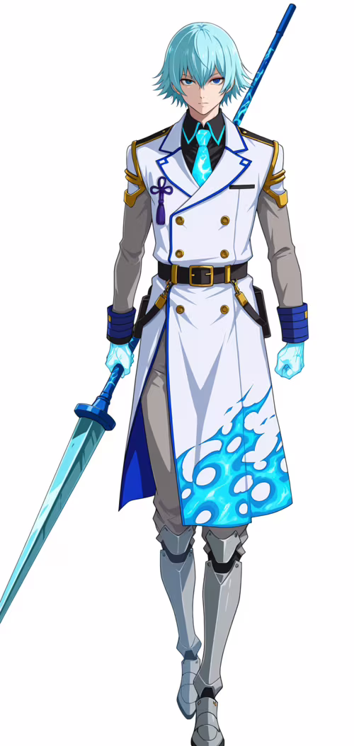 Pełnotwarzowy portret Sei z gry BlazBlue Alternative: Dark War – młodego mężczyzny...